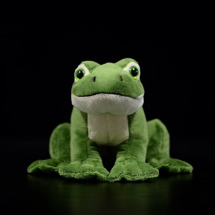 Full-frontal view of American Green Tree Frog plush with soft textures and cute expression by SoftDaysLab