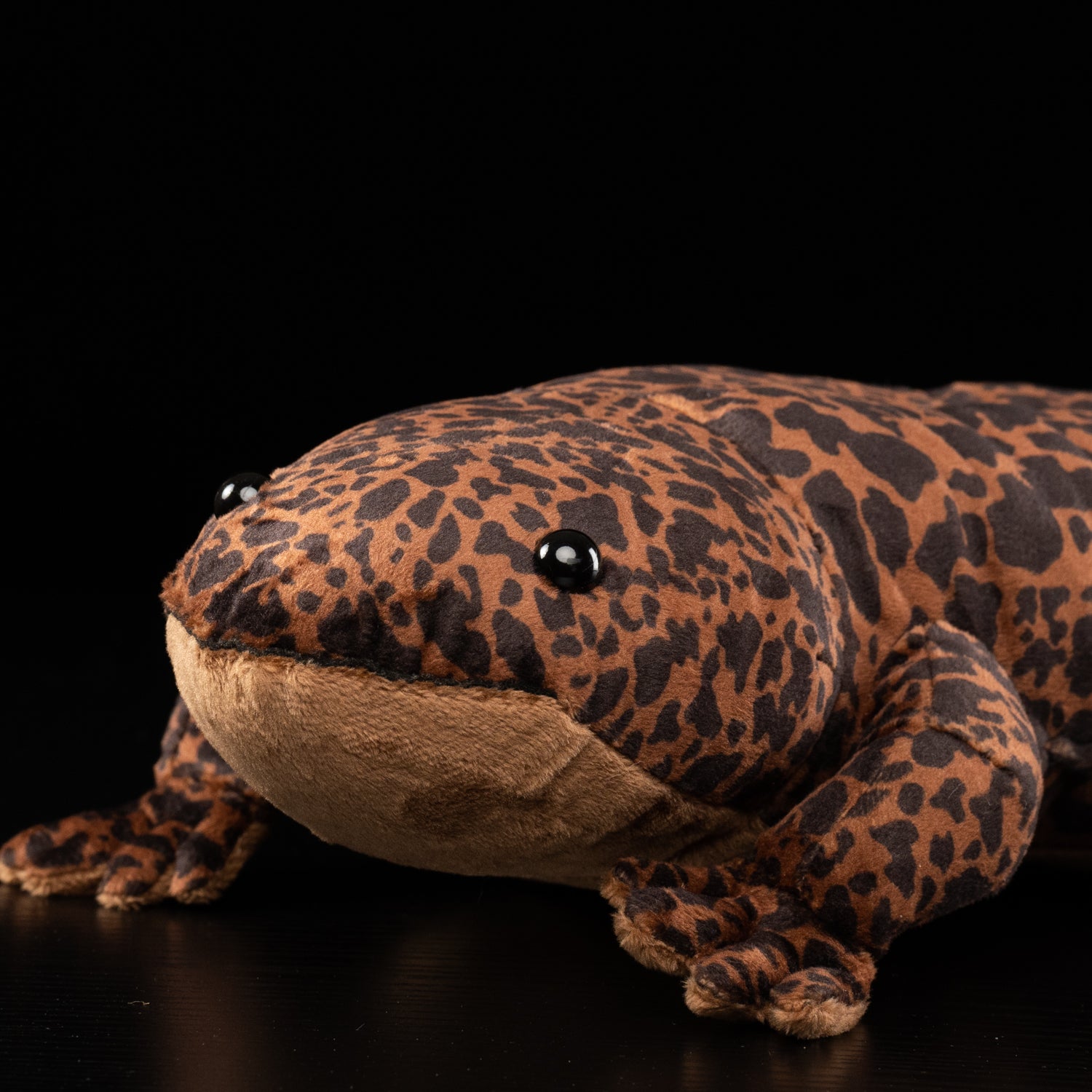 Close-up of the Chinese giant salamander plush face, showcasing lifelike patterns by SoftDaysLab
