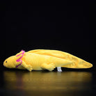 Full side view of the Golden Albino Axolotl plush from SoftDaysLab, highlighting its realistic shape