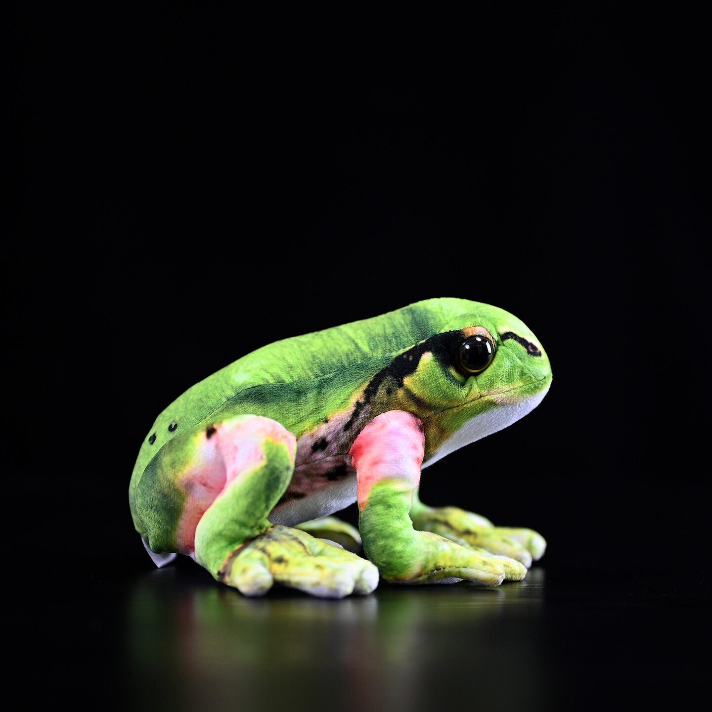 Side view of Japanese Tree Frog Plush with realistic patterns and texture, perfect as a nature-inspired gift
