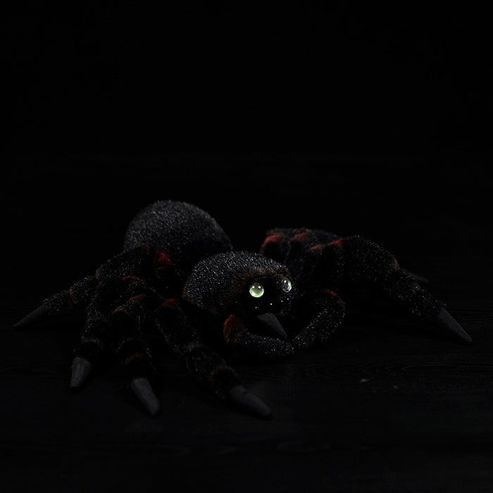 Side view of realistic Mexican Giant Red Knee Tarantula Plush by SoftDaysLab, perfect for spider enthusiasts