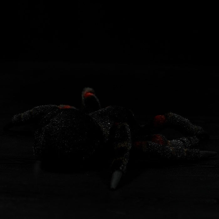 Mexican Giant Red Knee Tarantula plush, rear view emphasizing soft textured body and vibrant red accents