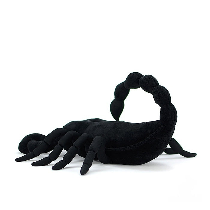 Back view of Emperor Scorpion plush with a curved tail and segmented legs, ideal for wildlife enthusiasts