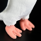 Close-up of the soft pink feet on yellow-eyed penguin stuffed animal, emphasizing high-quality material