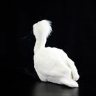 Rear view of the Black-faced Spoonbill Plush Toy showcasing its soft white feathers and plush tail