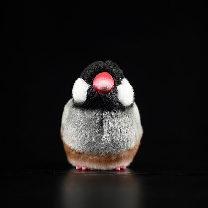 Front view of Java Sparrow bird plush showing lifelike expression and soft texture by SoftDaysLab