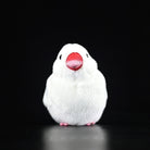 Front view of White Java Sparrow bird plush featuring soft texture and iconic red beak design