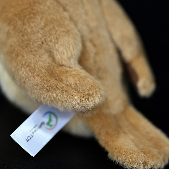Close-up of the Tree Sparrow plush's tail and branded tag by SoftDaysLab for authenticity