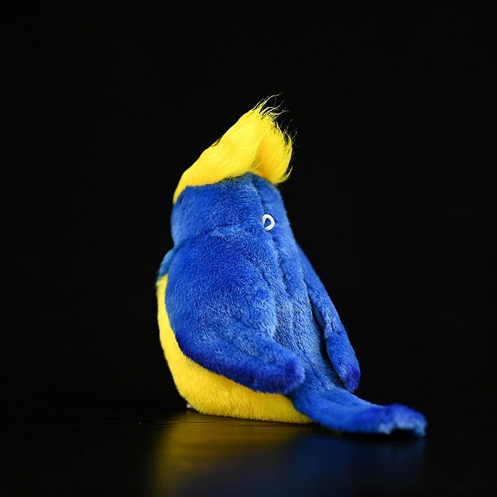Back angle of Sultan Tit Plush Toy, showcasing its fluffy blue wings and lifelike design