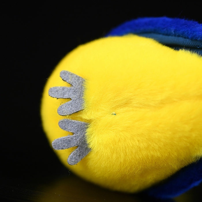 Bottom view of Sultan Tit Plush Toy, highlighting its cute and detailed grey feet