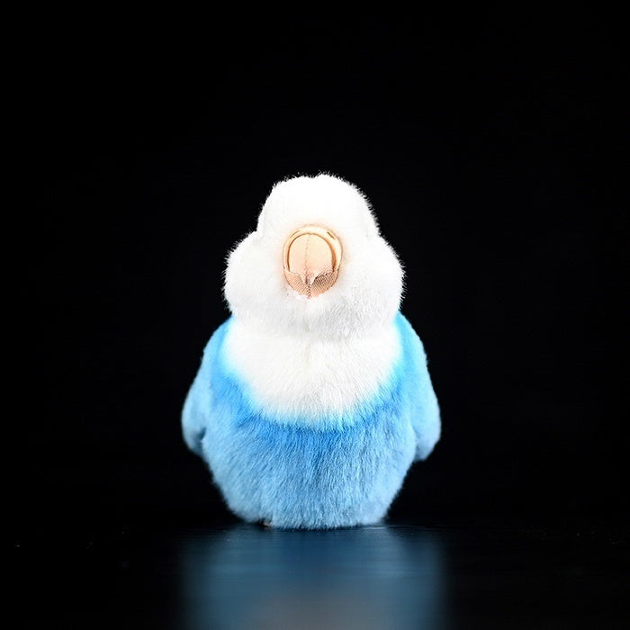 Front view of Blue Lovebird Plush by SoftDaysLab, featuring lifelike details and a chubby design
