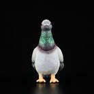 Front view of Hill Pigeon plush toy with realistic details and vibrant green and purple neck feathers