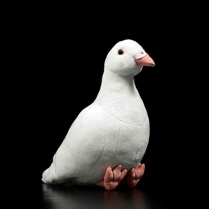 Side view of lifelike White Dove Plush Toy with soft details and realistic design by SoftDaysLab