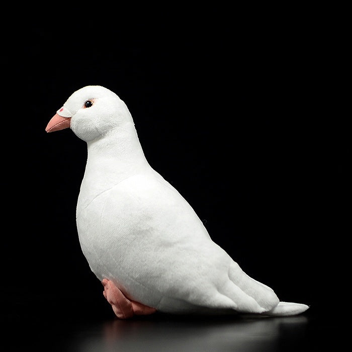 Profile view of White Dove Plush Toy with soft white body and pink beak, crafted for lifelike detail by SoftDaysLab