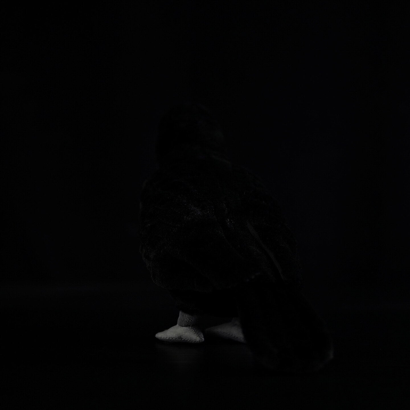 Eurasian Blackbird plush toy with soft black fur, realistic tail design, and detailed stitching