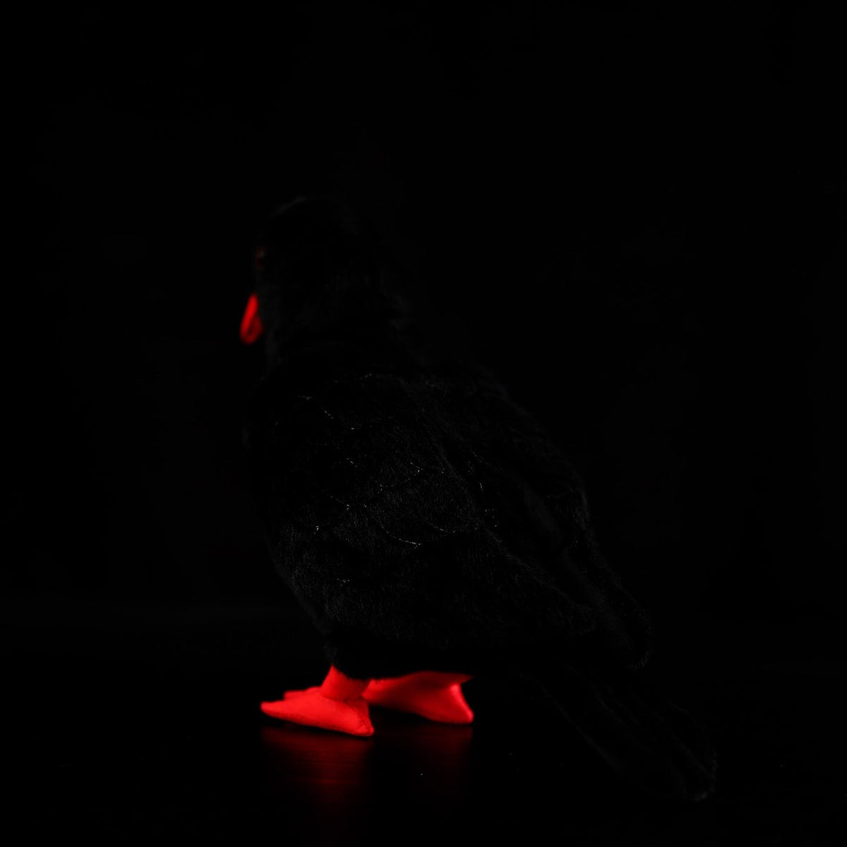 Red-Billed Chough stuffed bird plush with realistic design, vibrant red beak, and soft black texture