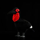Lifelike Southern Ground Hornbill bird plush toy with red head features and sleek black feathers