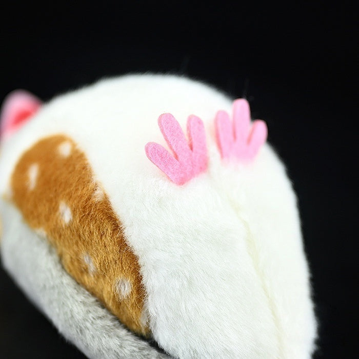 Bottom view of Zebra Finch Plush Toy with adorable pink feet and soft textures