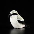 Profile of Giant Grey Shrike Plush Toy by SoftDaysLab, featuring accurate markings and soft materials for bird enthusiasts