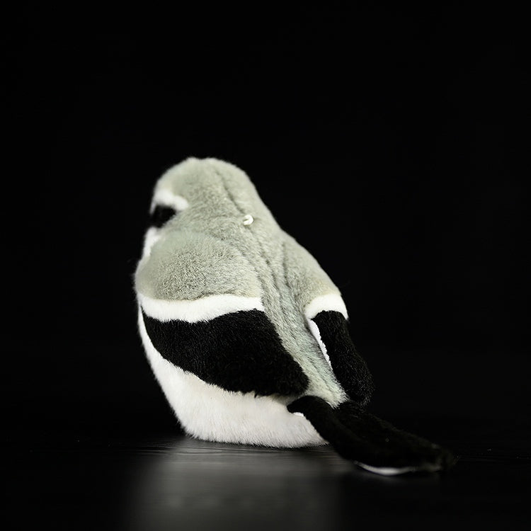 Rear view of Giant Grey Shrike Plush Toy, highlighting the plush tail and realistic design