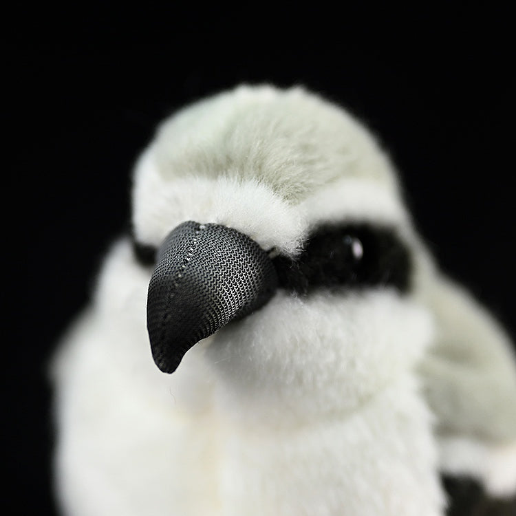 Detailed beak view of Giant Grey Shrike Plush Toy, crafted with precision for a realistic bird-inspired look