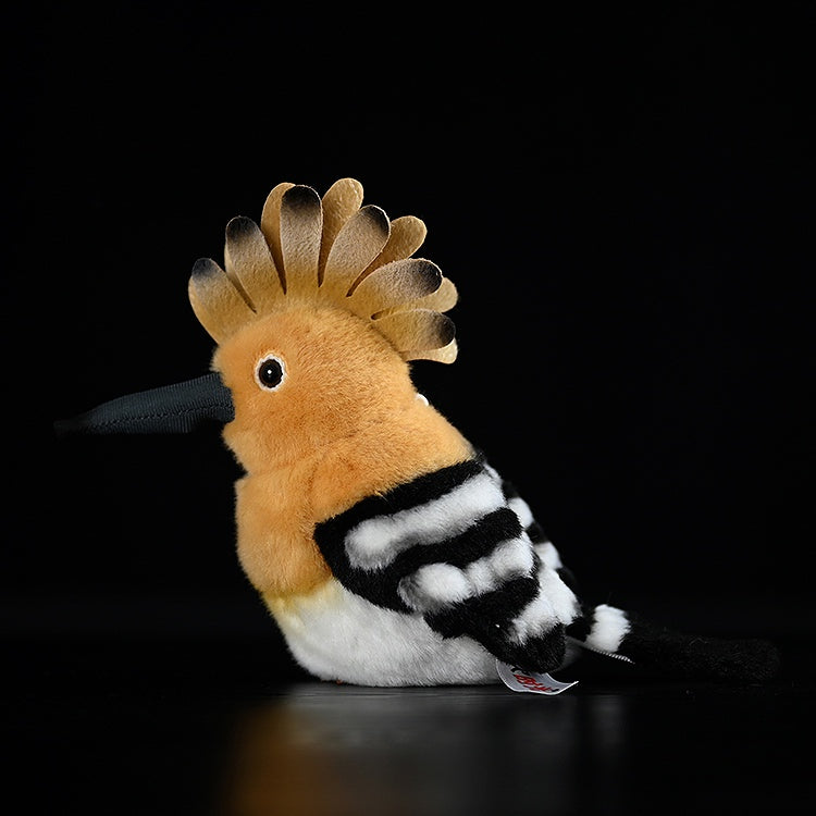 Side view of Eurasian Hoopoe Plush Toy by SoftDaysLab, featuring lifelike crest and vibrant colors