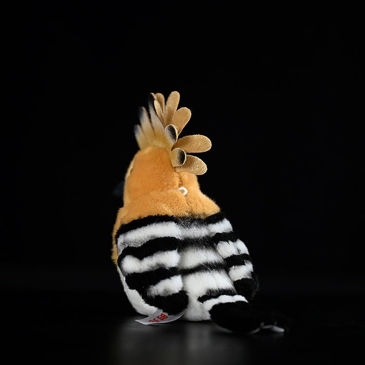 Rear view of Eurasian Hoopoe Plush Toy, highlighting striped wings and tail with realistic details
