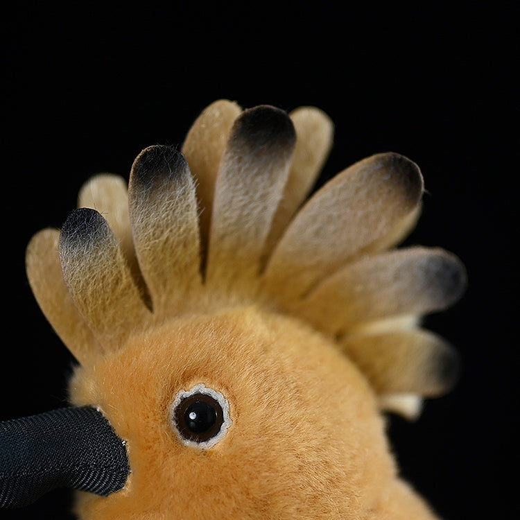 Close-up of Eurasian Hoopoe Plush Toy's crest, showing intricate design and vibrant colors