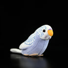Realistic violet budgerigar plush toy, side view with lifelike details and vibrant design