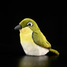 Adorable Warbling White-Eye bird plush toy by SoftDaysLab, showcasing its realistic details and vibrant colors
