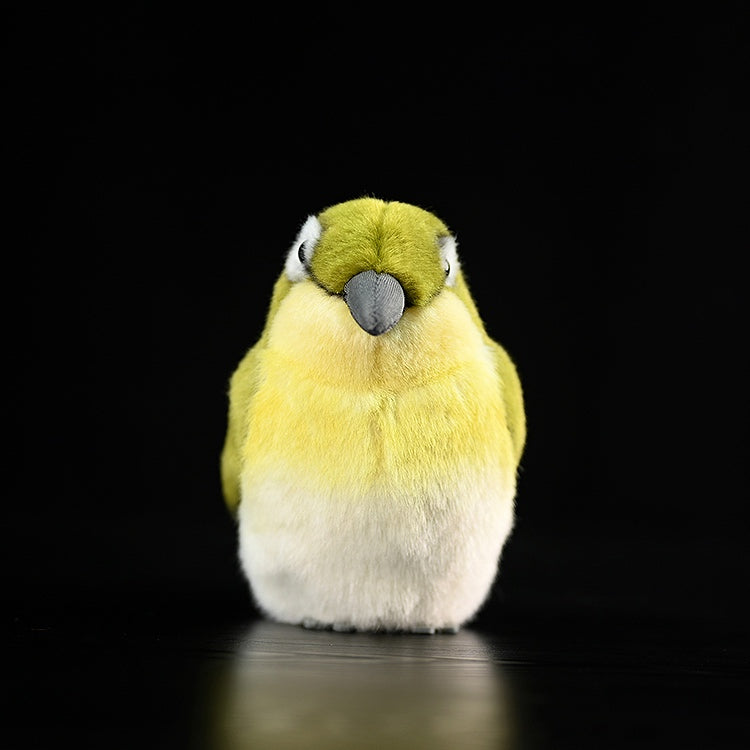 Front view of the Warbling White-Eye Plush Toy by SoftDaysLab, featuring its lifelike and chubby design