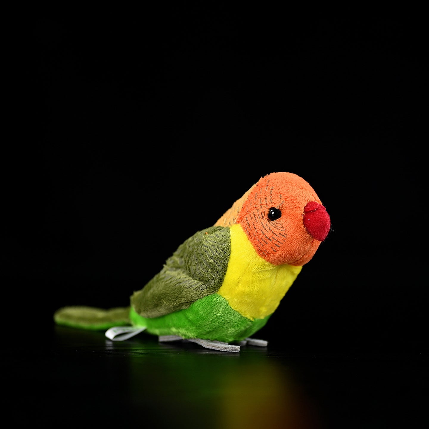 Lifelike adorable Lilian's lovebird plush toy, featuring vibrant green and orange colors