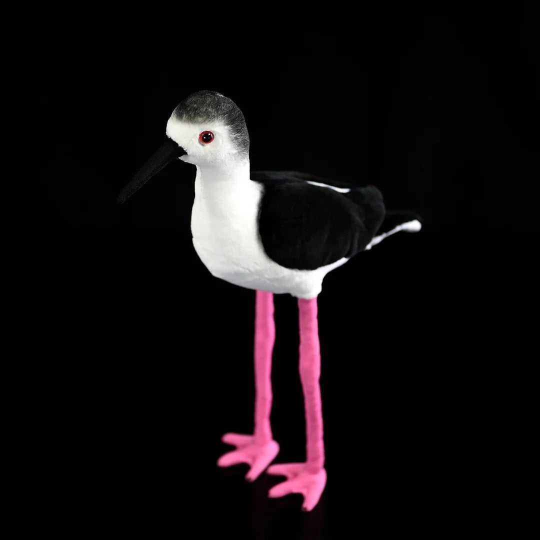 Full view of the Black-winged Stilt plush toy by SoftDaysLab, featuring realistic colors and soft materials