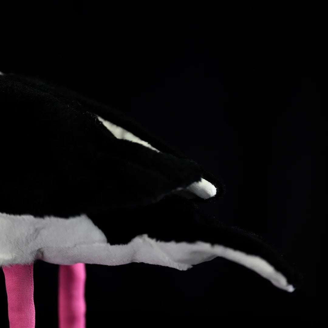 Close-up of the Black-winged Stilt plush toy's black and white wings with soft, realistic details