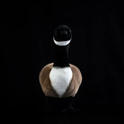Front view of a Canada Goose plush toy with lifelike black and white markings