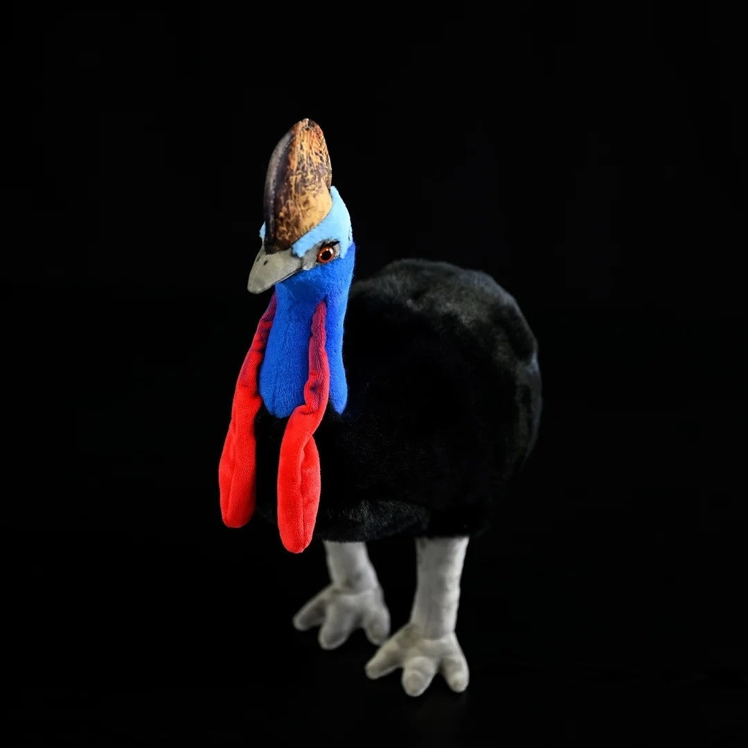 Southern Cassowary stuffed animal in an alert pose, featuring lifelike textures and vibrant neck details