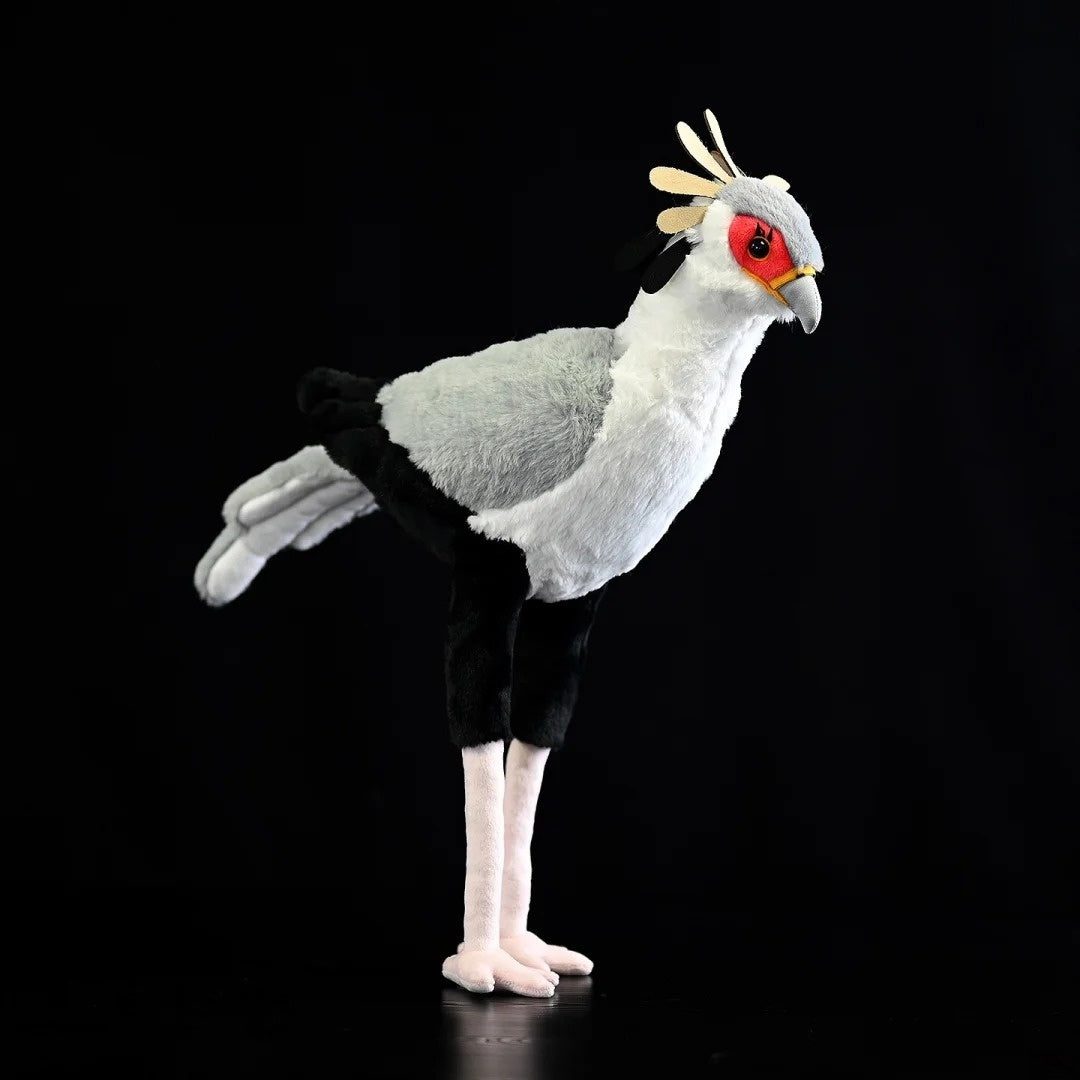 Full-body display of Secretarybird plush toy by SoftDaysLab, featuring a lifelike design for bird fans
