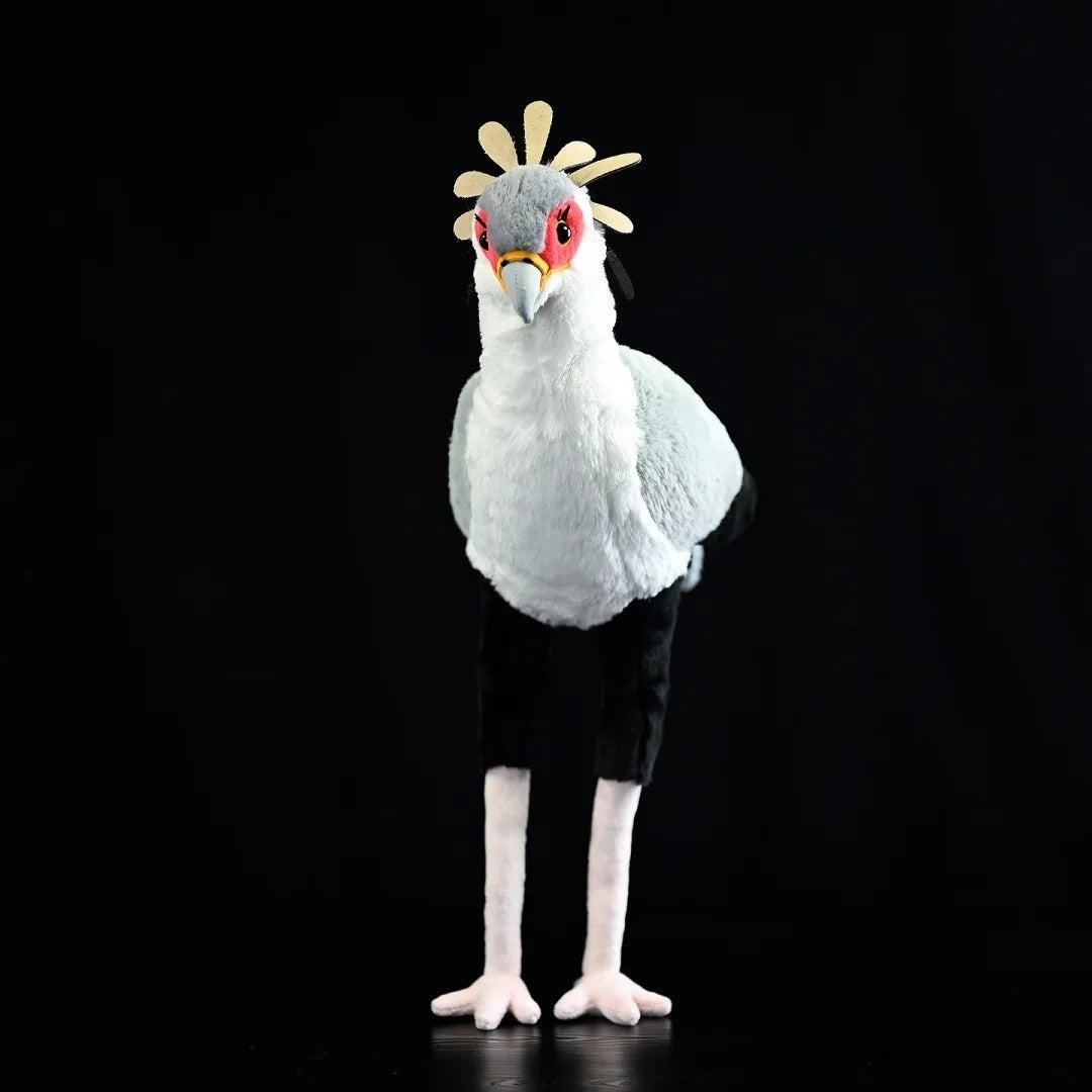 Front view of Secretarybird plush toy with lifelike posture and soft materials, perfect for collectors by SoftDaysLab