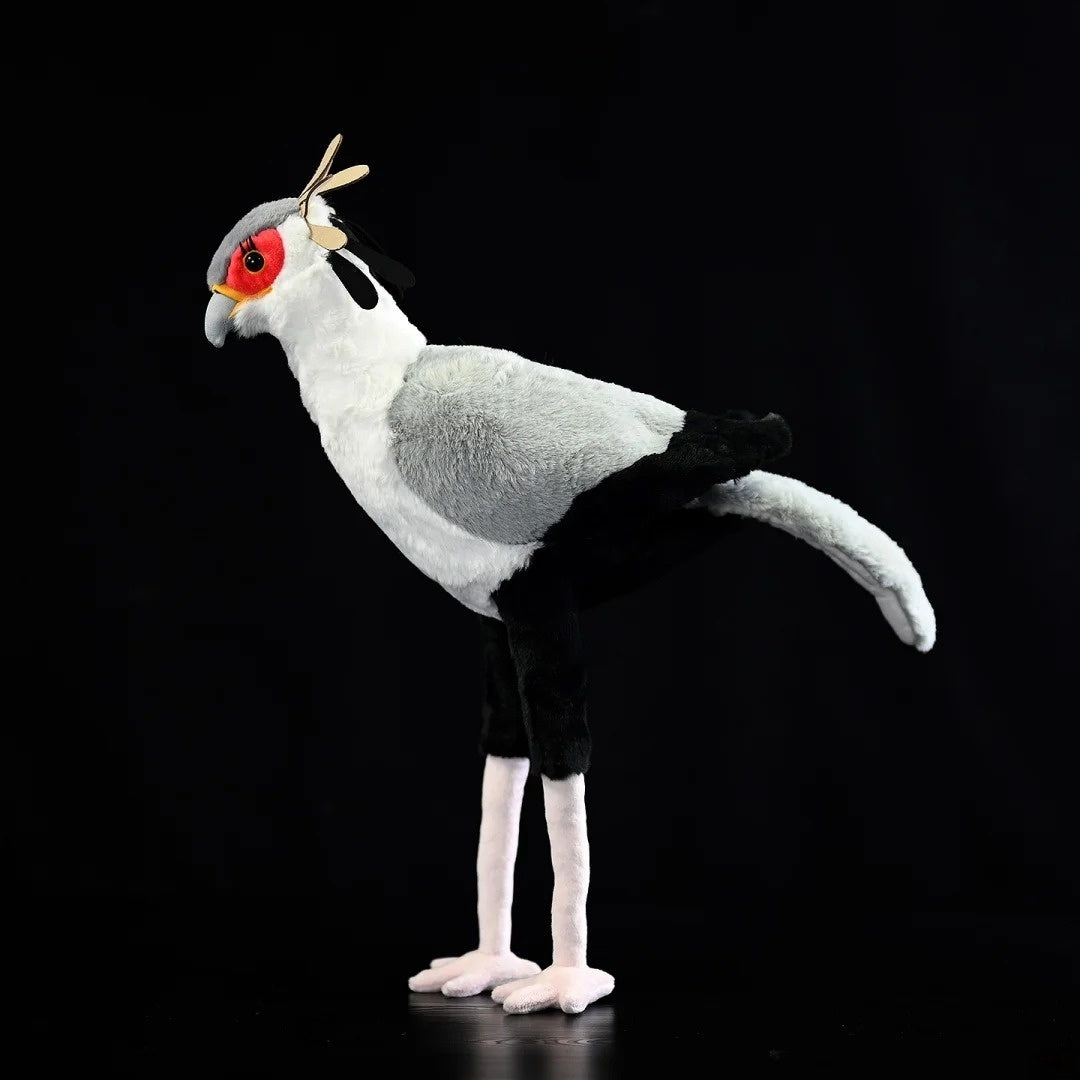 Realistic Secretarybird plush toy with grey, black, and red details, perfect for animal lovers by SoftDaysLab