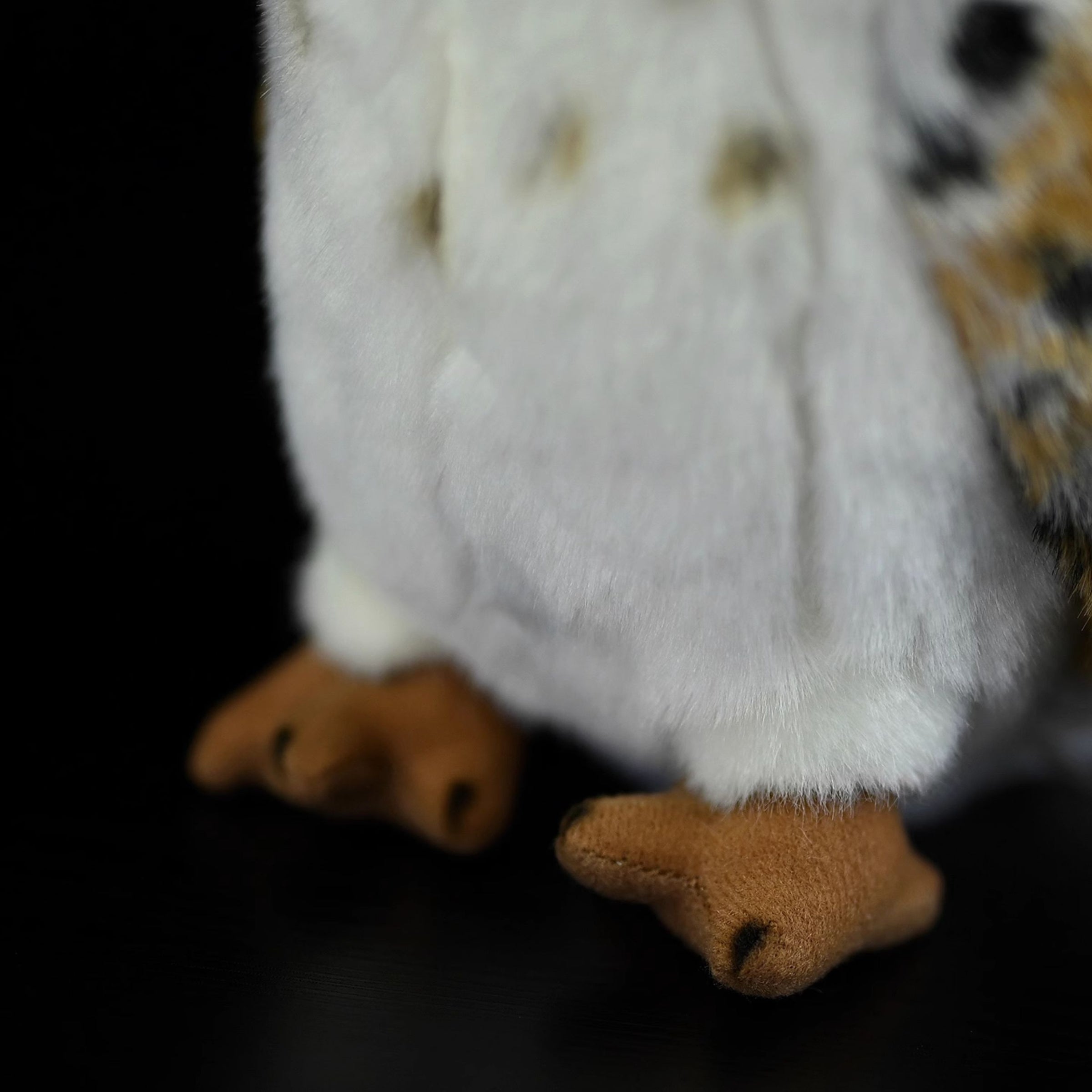 Detailed shot of the Barn Owl Plush Toy’s soft and lifelike feet, adding to the realistic design