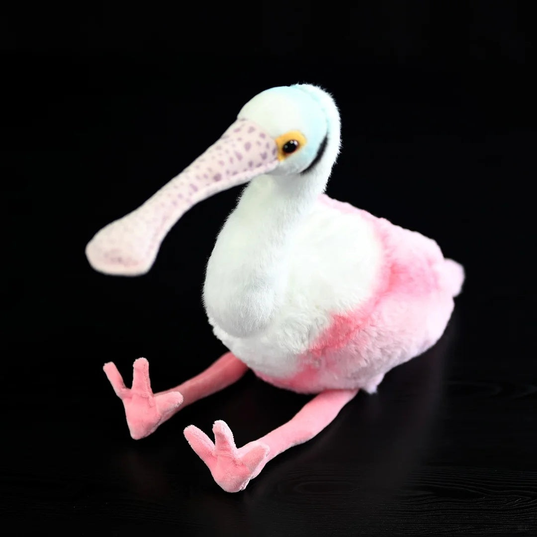Overhead perspective of Roseate Spoonbill Plush Toy by SoftDaysLab with lifelike design and attention to detail