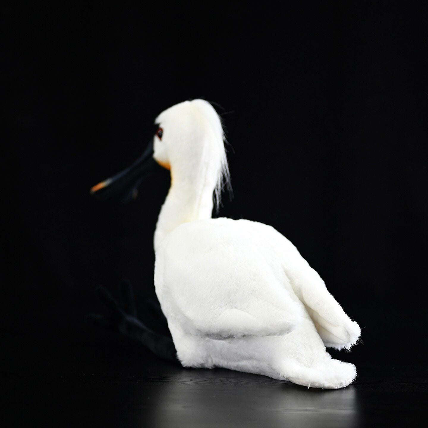 Back view of the Eurasian Spoonbill plush toy showing its soft, detailed white feathers and elegant design