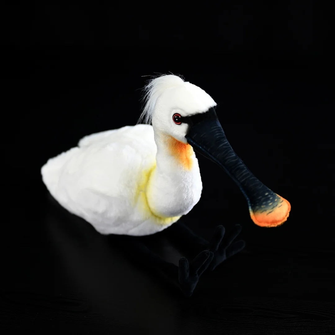Overhead angle of the Eurasian Spoonbill plush toy by SoftDaysLab, perfect for bird lovers and collectors