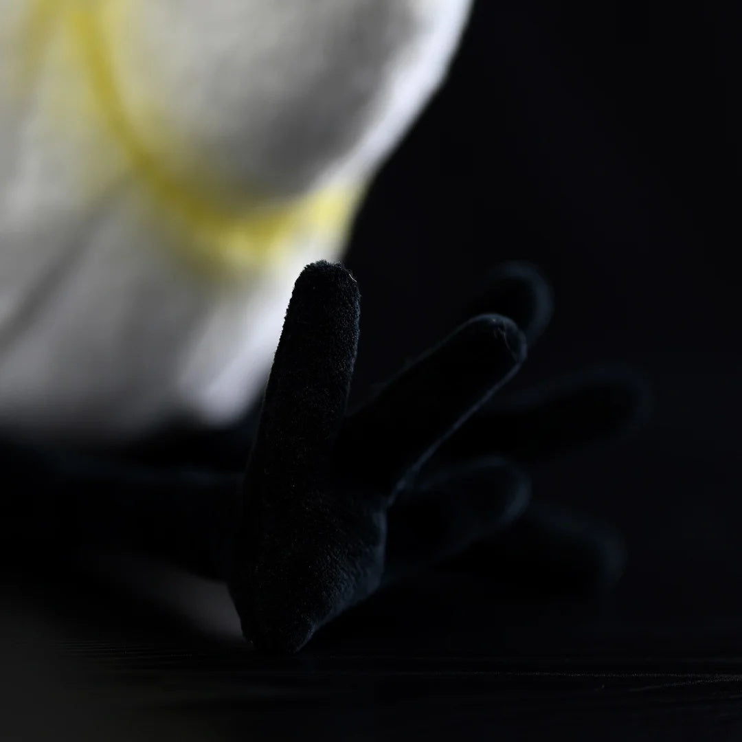 Detailed view of the plush's lifelike feet with soft, black-textured material for a realistic touch