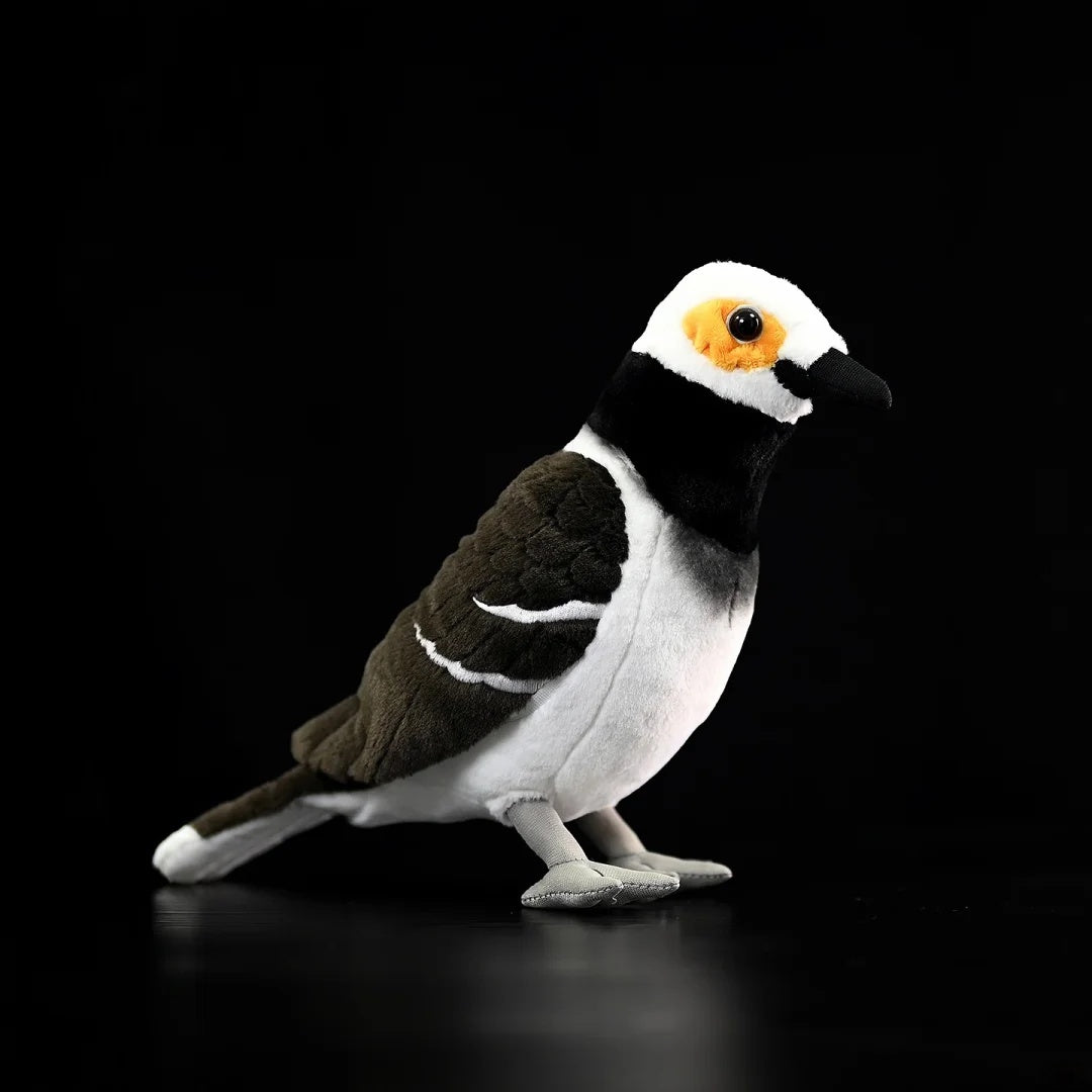 Side view of a lifelike Black-collared Starling plush toy by SoftDaysLab®, perfect for bird enthusiasts