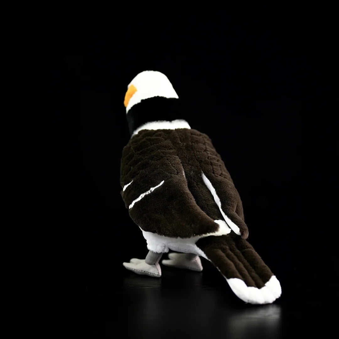 Rear view of the Black-collared Starling plush by SoftDaysLab®, showing fine details in the tail and wings
