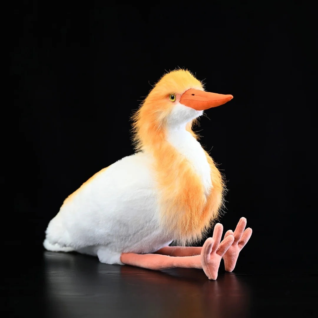 Garcilla bueyera oriental de peluche realista de SoftDaysLab®, ideal para entusiastas de la naturaleza y amantes de las aves.