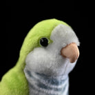 Close-up of Monk Parakeet plush toy's face by SoftDaysLab®, featuring detailed craftsmanship and charm