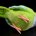 Detailed close-up of Monk Parakeet plush toy’s feet and tail by SoftDaysLab®, illustrating its lifelike design