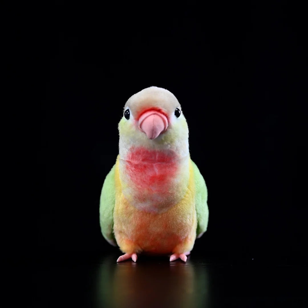 Front view of Pineapple Green-cheeked Conure plush by SoftDaysLab®, showcasing its realistic parrot details